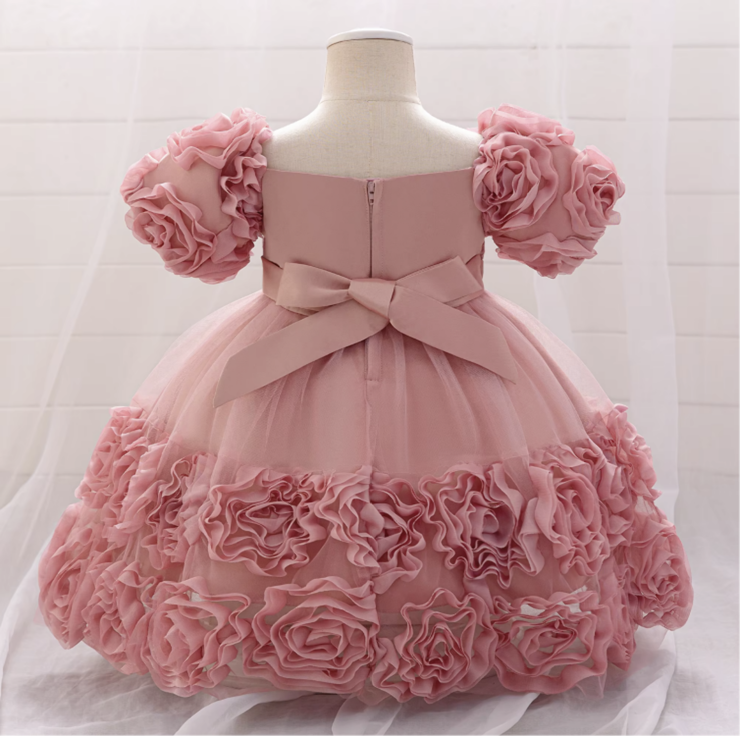 Kendall Dusty Pink Sequin Bodice Rosette Hem Party Dress for Girls