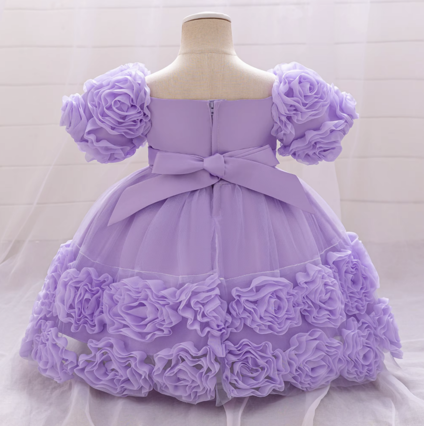 Kendall Lavender Puff Sleeve Rosette Hem Party Dress for Girls