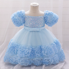 Kendall Light Blue Sequin Knee Length Rosette Party Dress for Girls