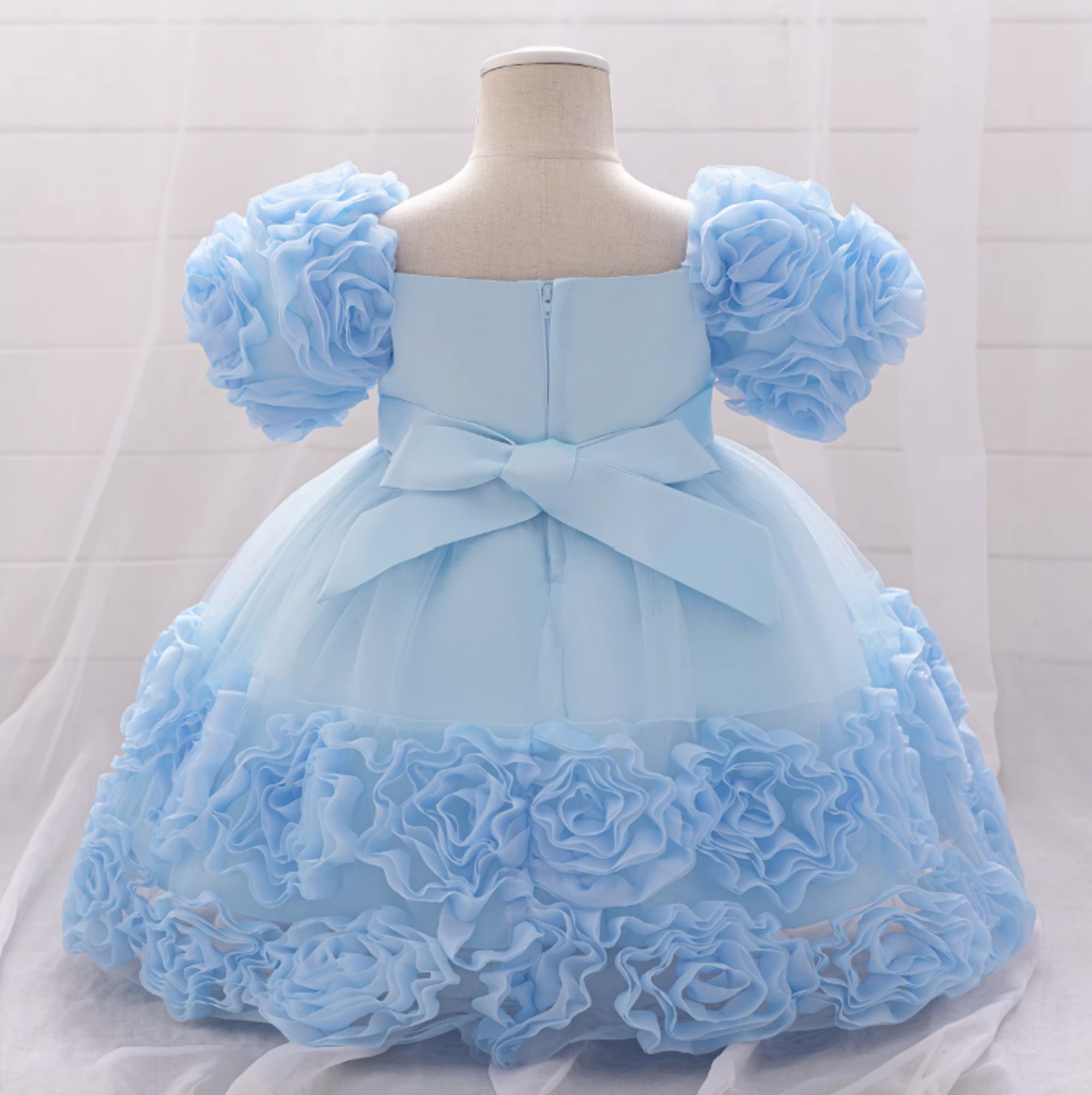 Kendall Light Blue Sequin Knee Length Rosette Party Dress for Girls