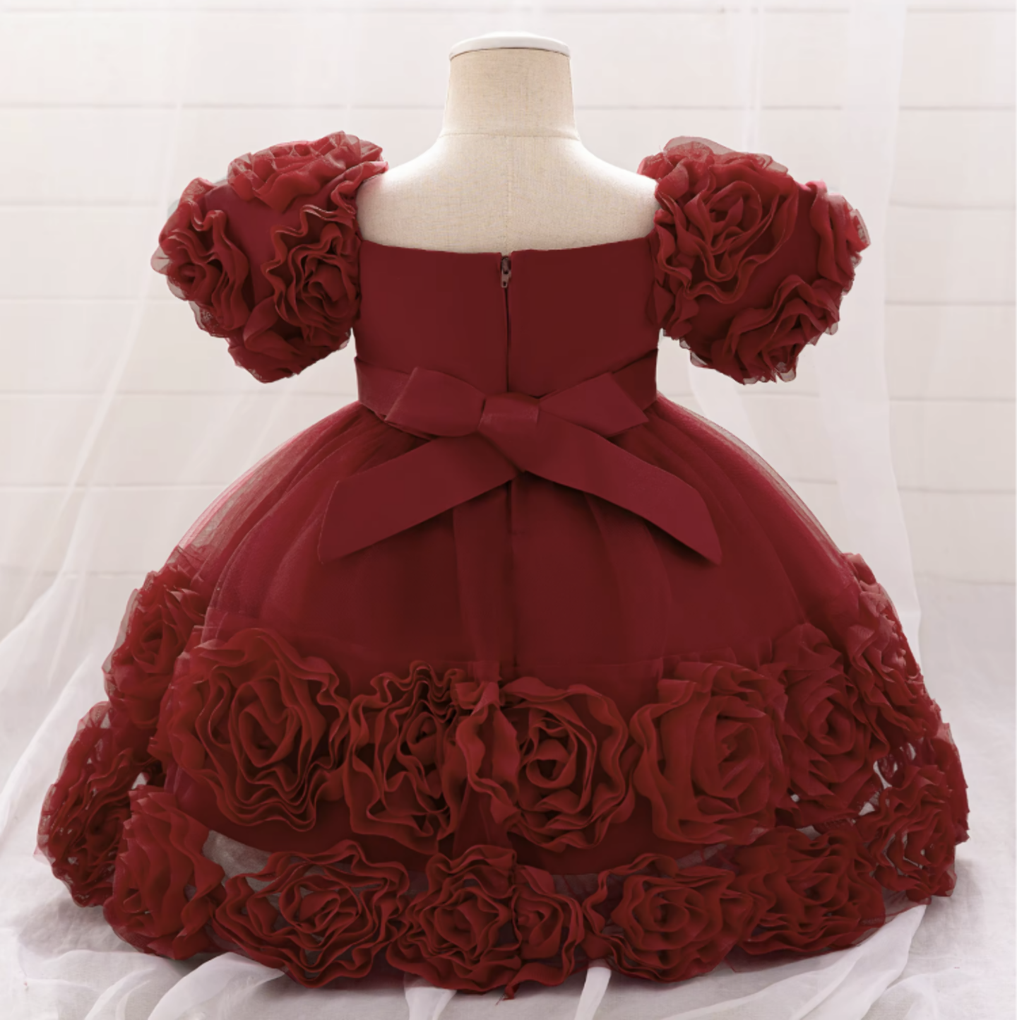 Kendall Maroon Sequin Bodice Rosette Hem Party Dress for Girls
