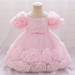 Kendall Pink Sequin Rosette Hem Knee Length Party Dress for Girls