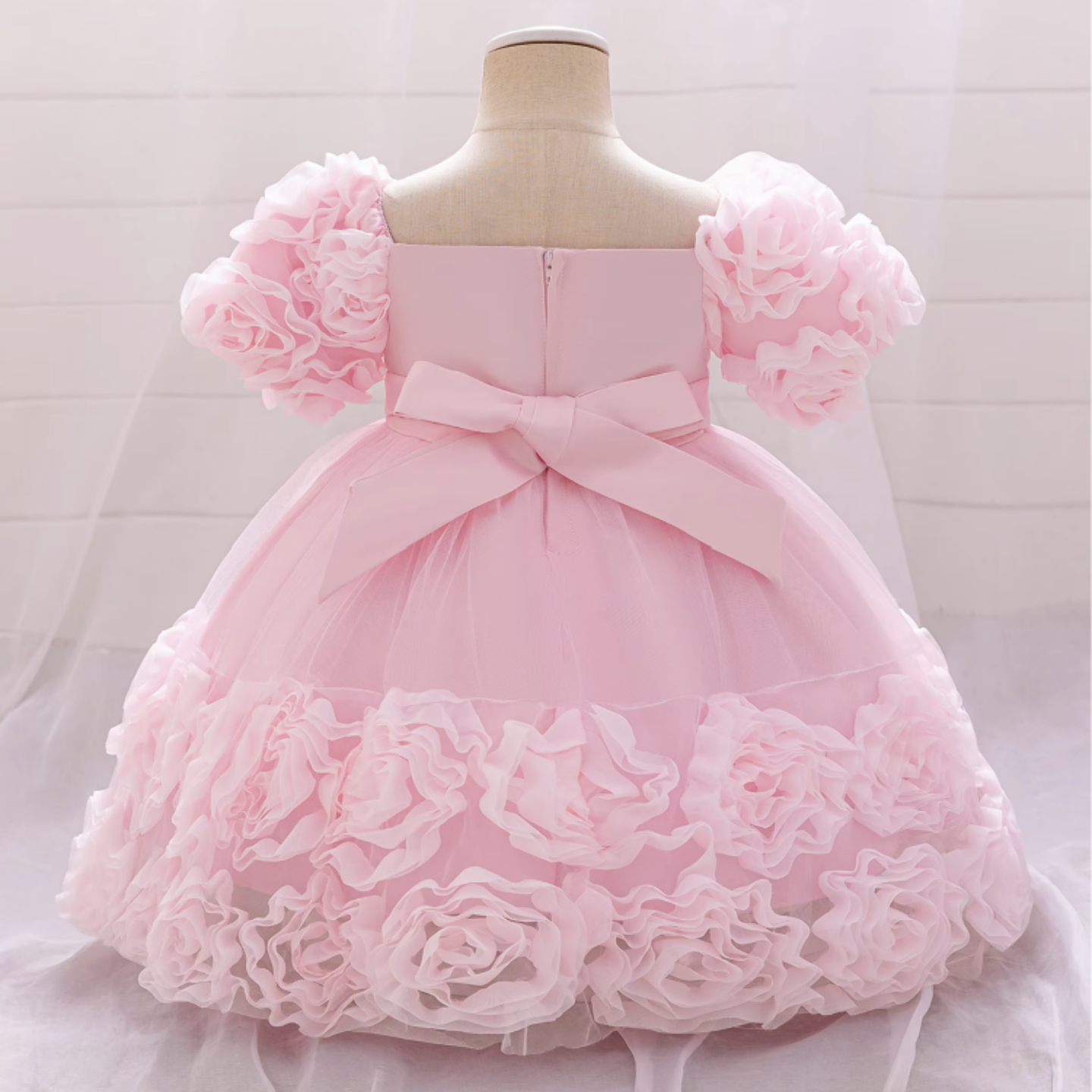 Kendall Pink Sequin Rosette Hem Knee Length Party Dress for Girls