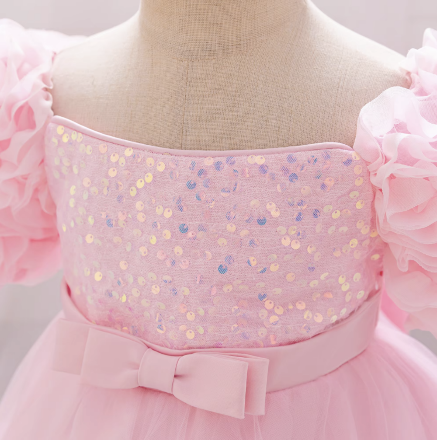 Kendall Pink Sequin Rosette Hem Knee Length Party Dress for Girls
