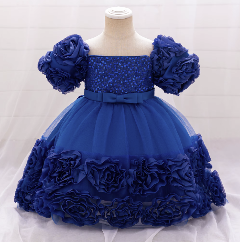 Kendall Royal Blue Puff Sleeve Knee Length Party Dress for Girls
