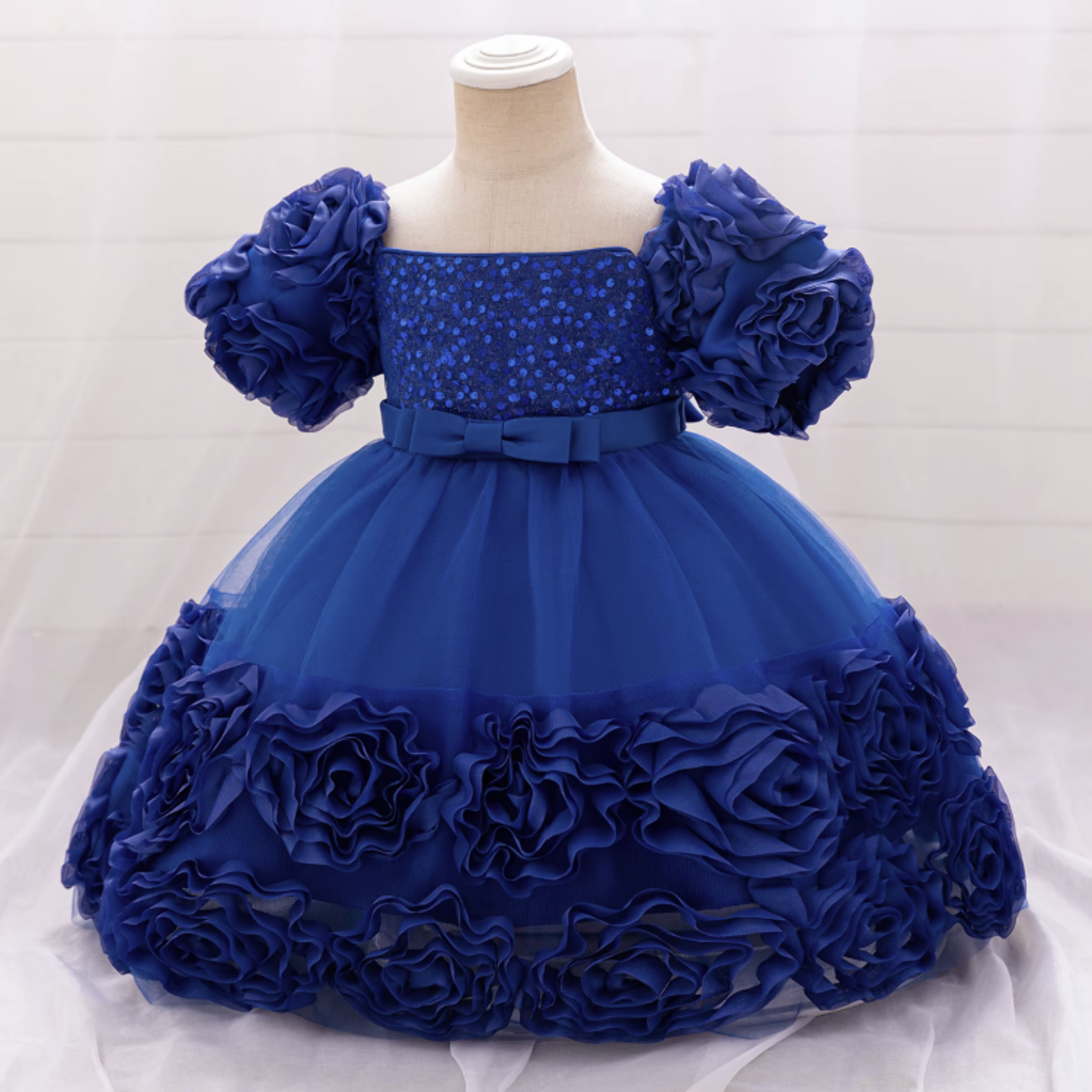 Kendall Royal Blue Puff Sleeve Knee Length Party Dress for Girls