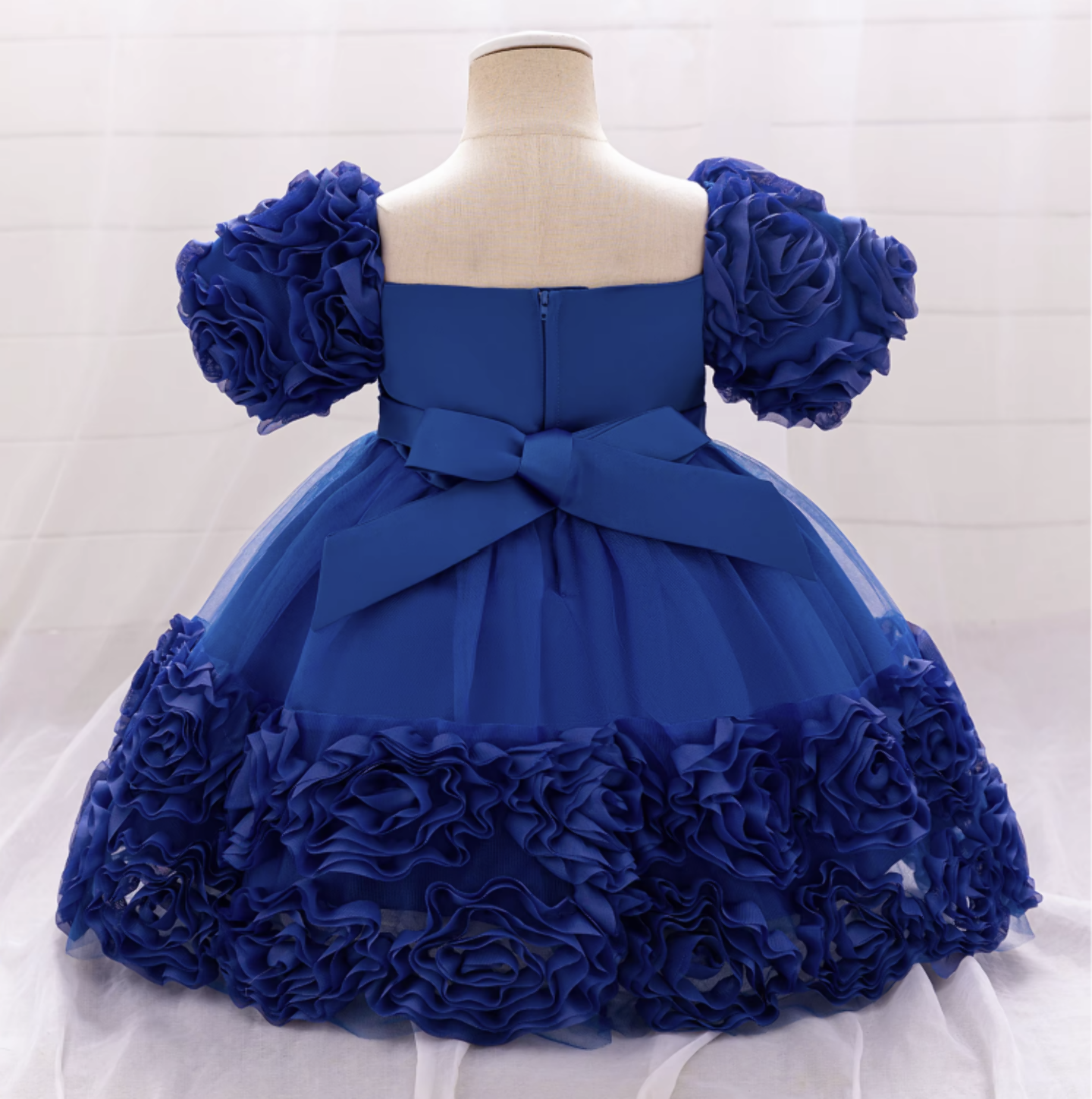 Kendall Royal Blue Puff Sleeve Knee Length Party Dress for Girls