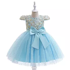 Halston Light Blue Sequin Lace Tulle Party Dress for Girls