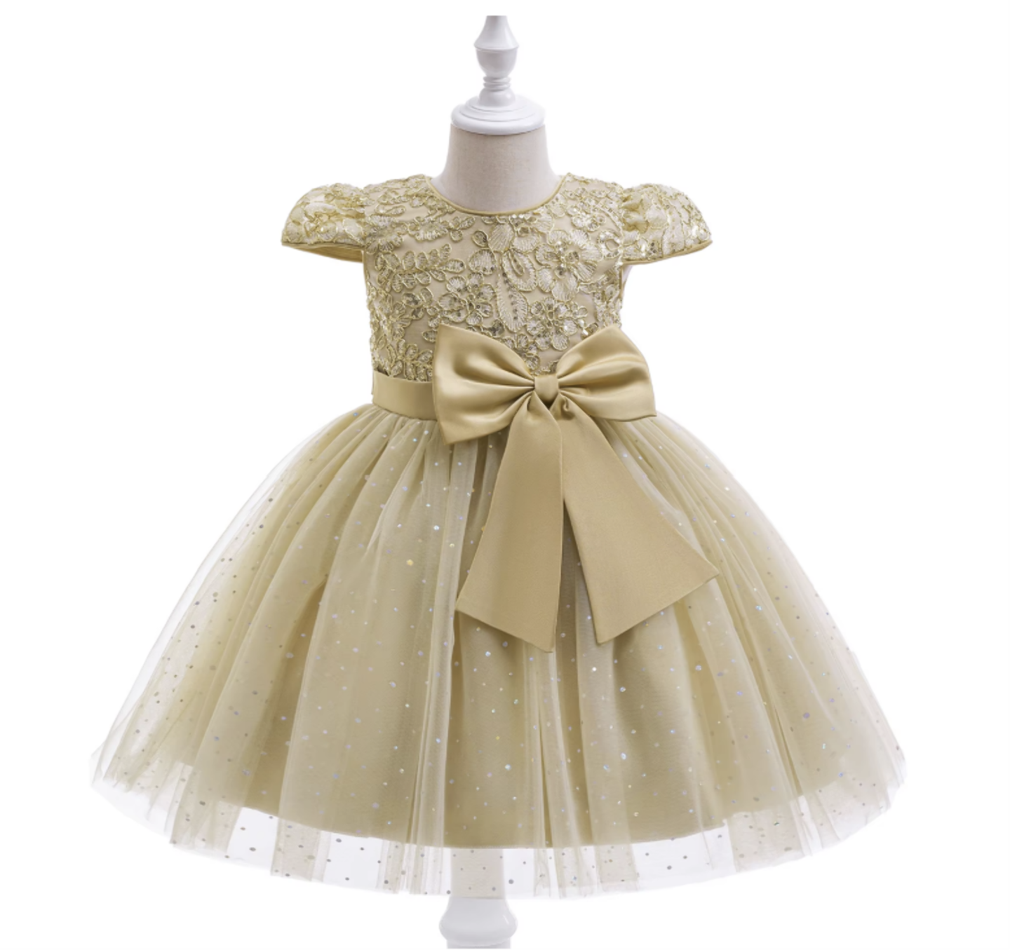 Halston Champagne Beige Sequin Lace Tulle Party Dress for Girls