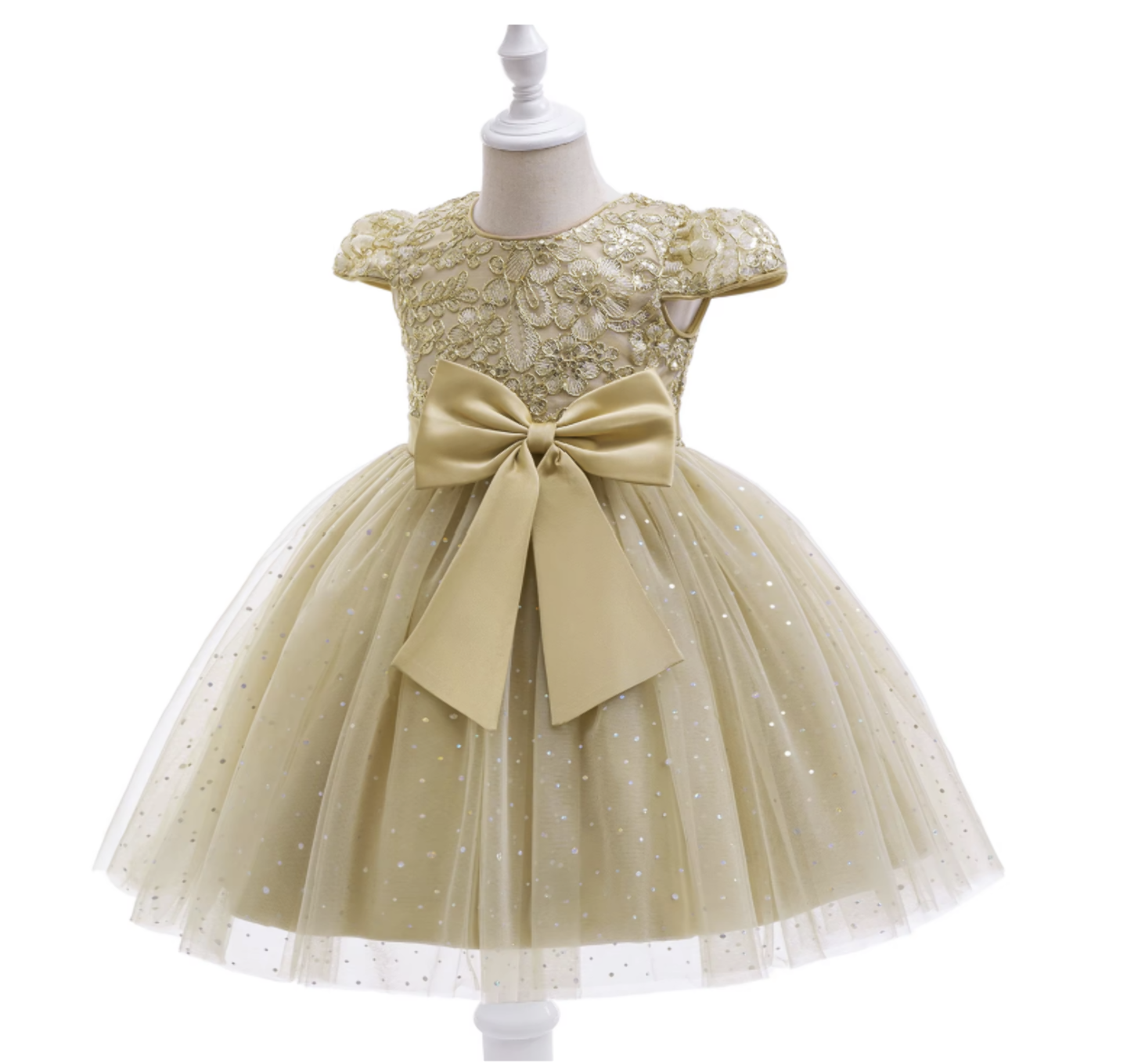 Halston Champagne Beige Sequin Lace Tulle Party Dress for Girls