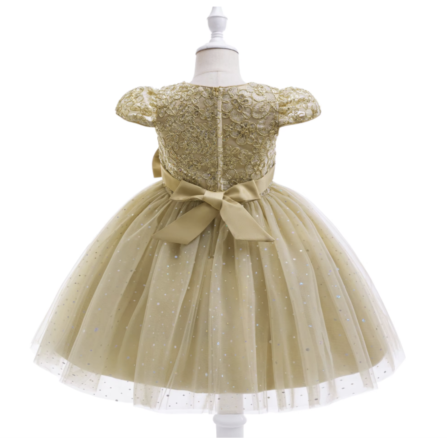Halston Champagne Beige Sequin Lace Tulle Party Dress for Girls