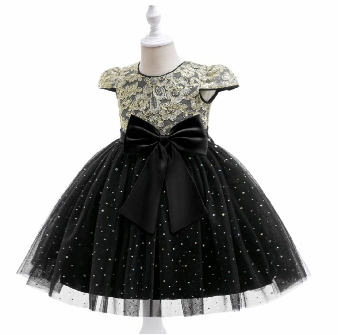 Halston Black Sequin Lace Tulle Formal Dress for Girls