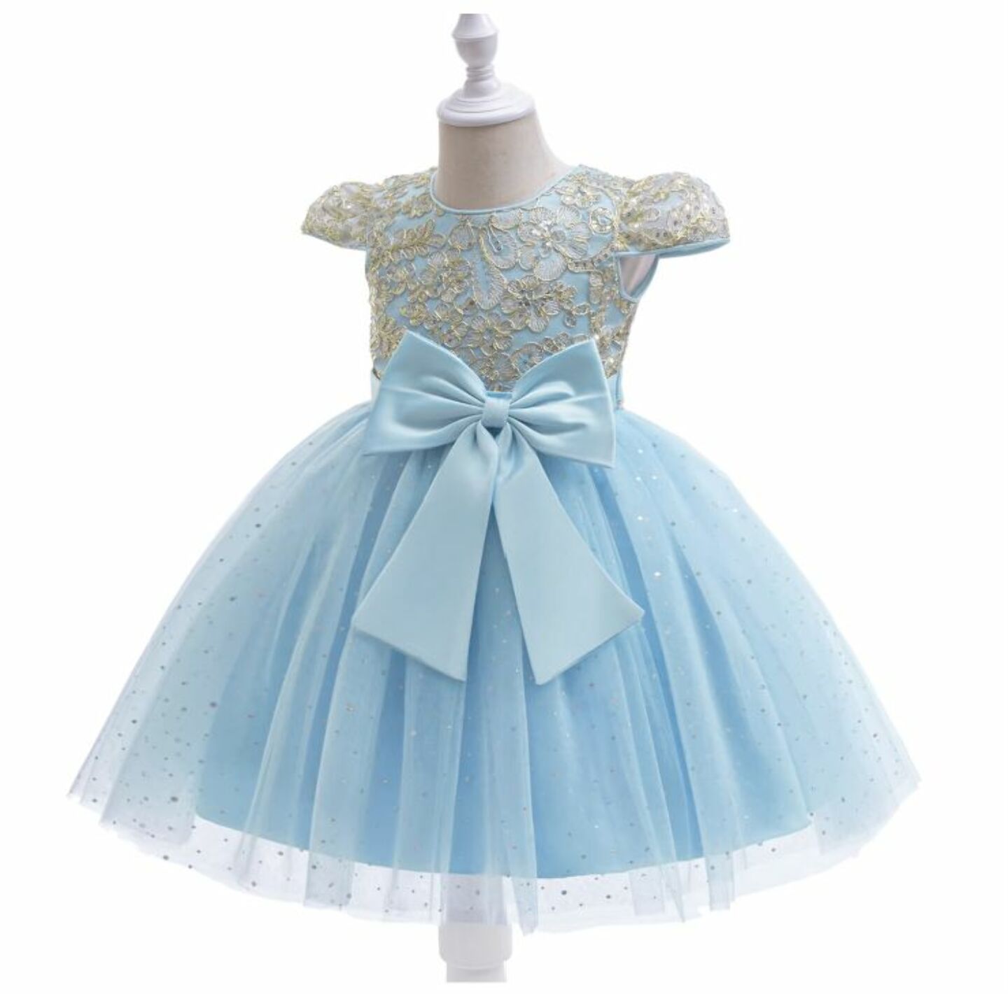 Halston Light Blue Sequin Lace Tulle Party Dress for Girls