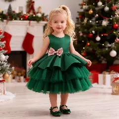 Amity Forest Green Tiered Tulle Party Dress for Girls