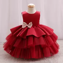 Amity Maroon Satin Sequin Bow Tiered Tulle Dress for Girls