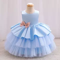 Amity Light Blue Sequin Bow Tiered Tulle Party Dress for Girls