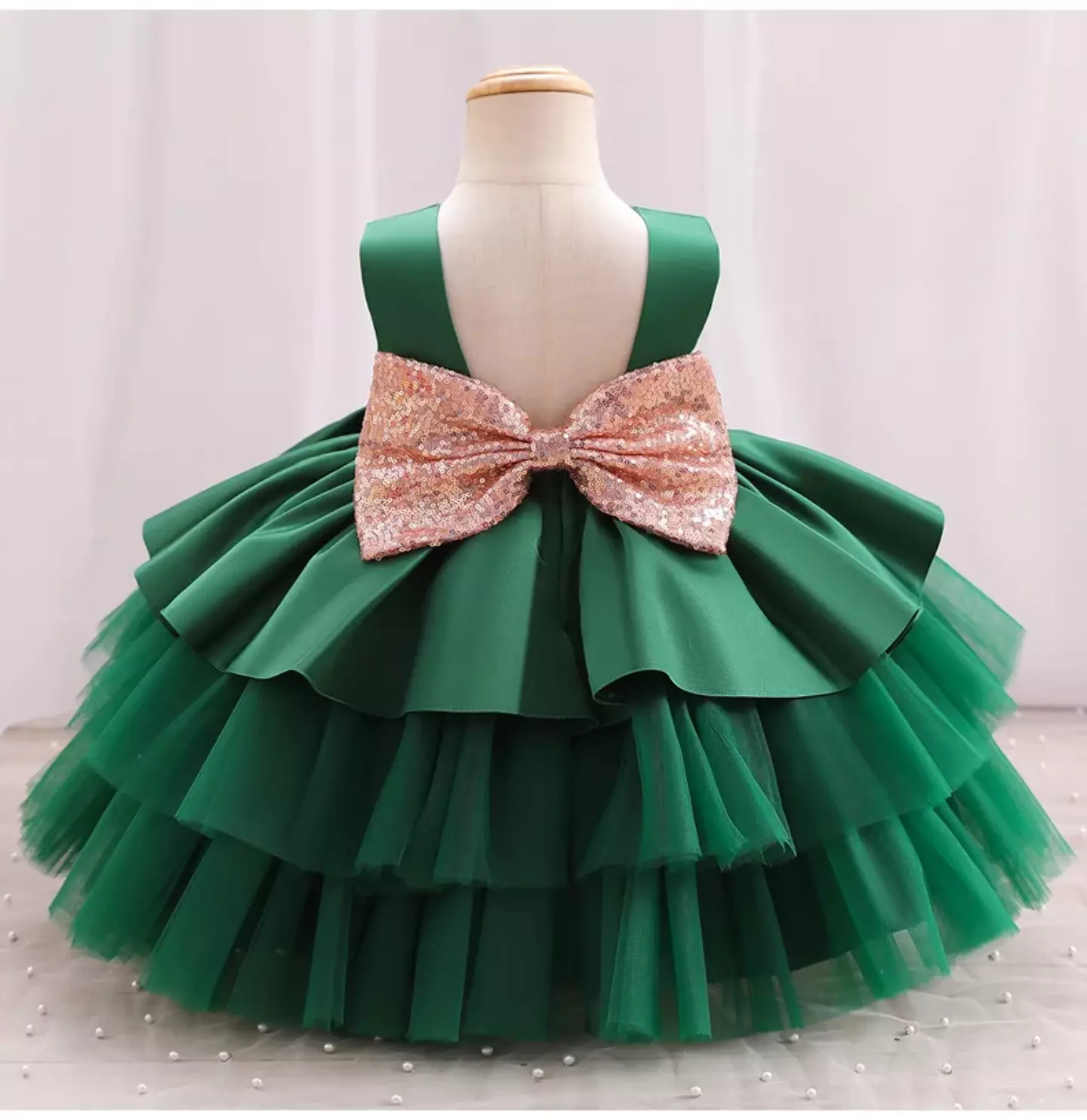 Amity Forest Green Tiered Tulle Party Dress for Girls