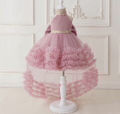 Georgia Dusty Pink Tiered Tulle Party Dress with Removable Tail