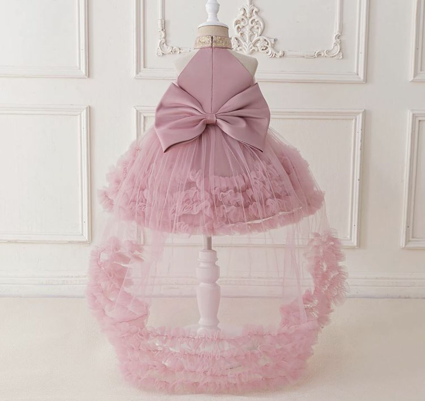 Georgia Dusty Pink Tiered Tulle Party Dress with Removable Tail