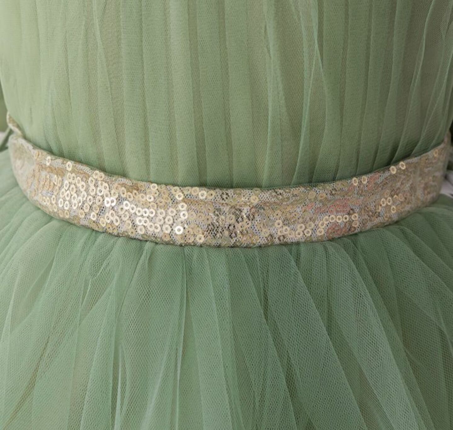 Georgia Sage Green Tiered Tulle Party Dress with Removable Tail