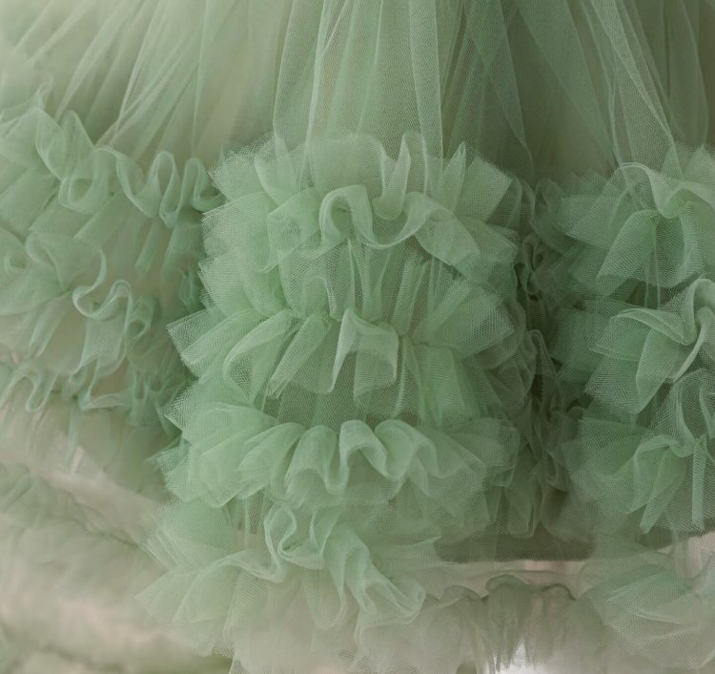Georgia Sage Green Tiered Tulle Party Dress with Removable Tail