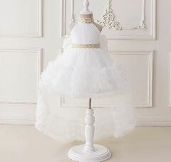 Georgia White Tiered Tulle Flower Girl Dress with Removable Tail