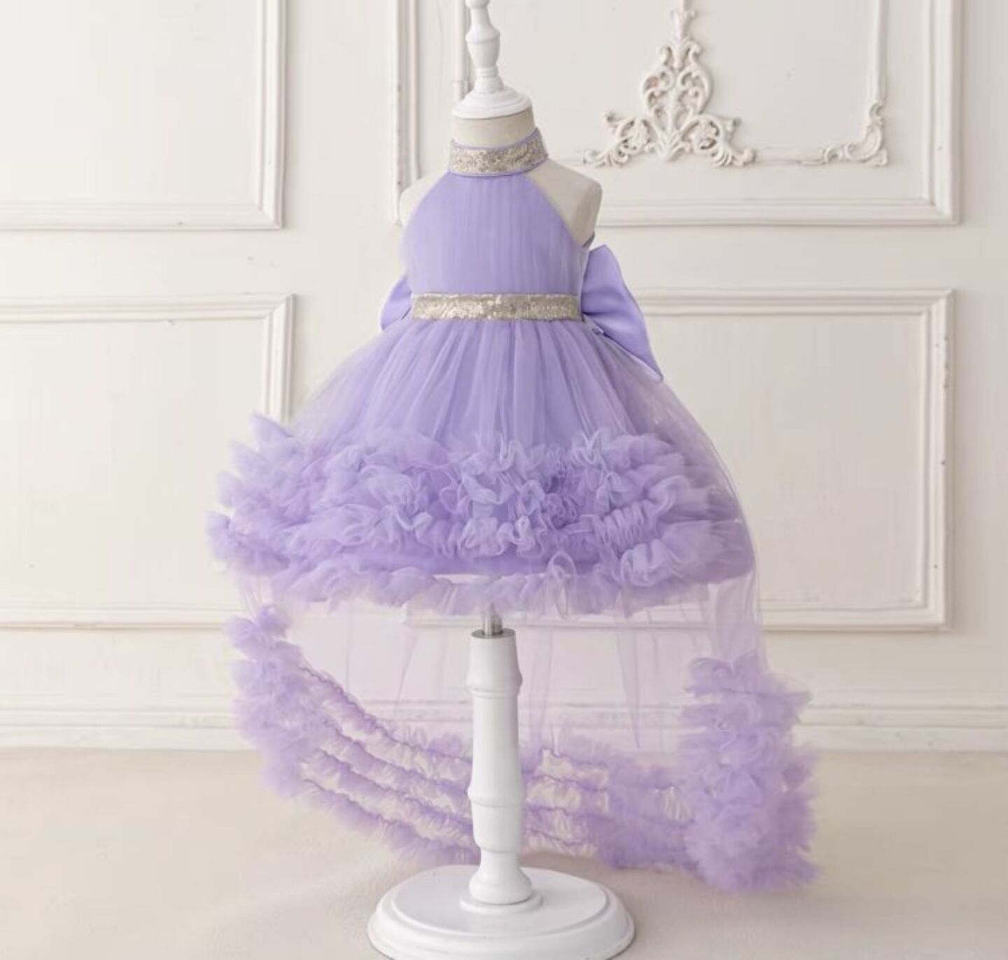 Georgia Lavender Tiered Tulle Party Dress with Removable Tail