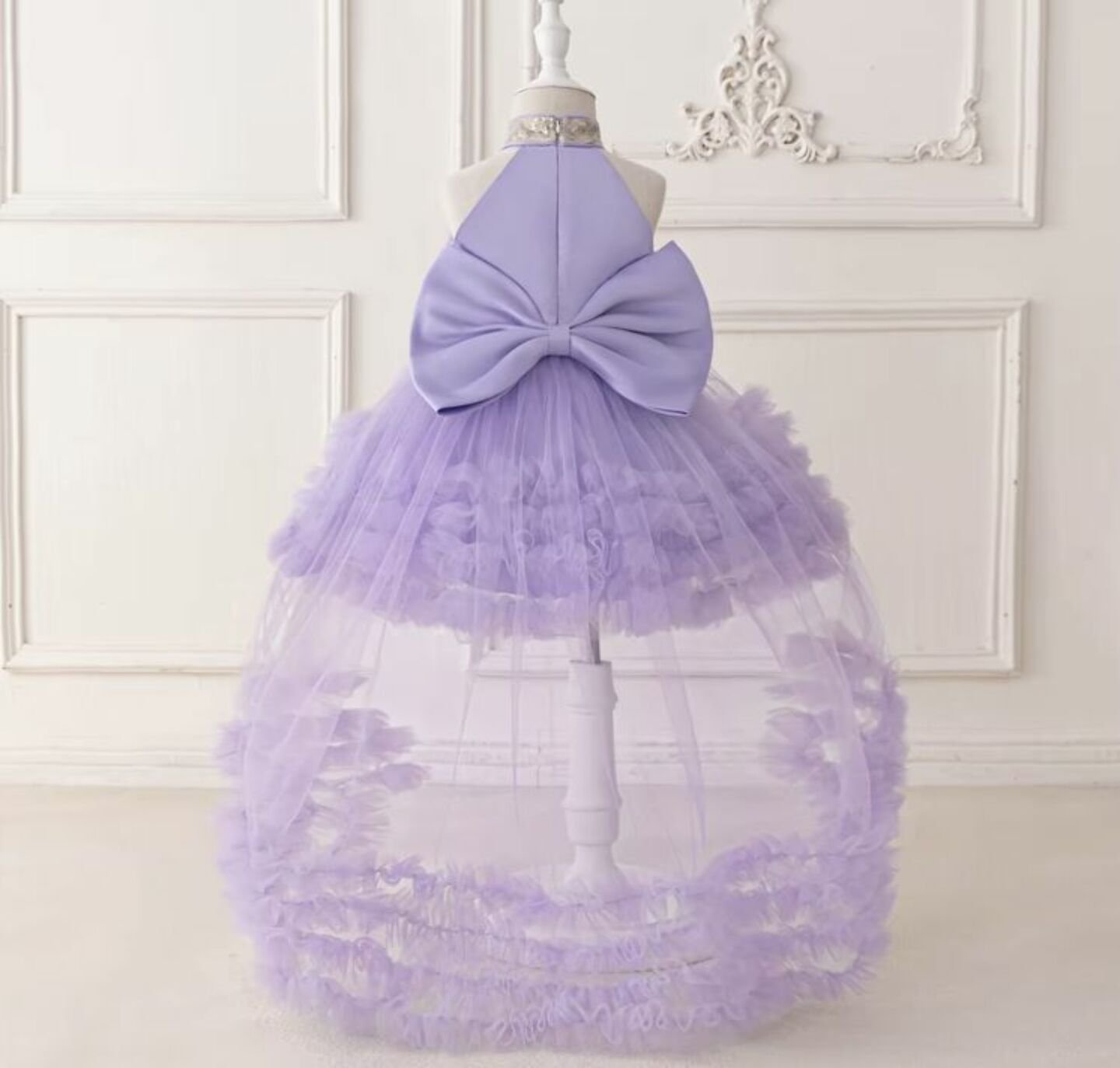 Georgia Lavender Tiered Tulle Party Dress with Removable Tail
