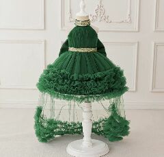 Georgia Forest Green Tiered Tulle Party Dress with Removable Tail