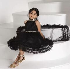 Georgia Black Tiered Tulle Party Dress with Removable Tail
