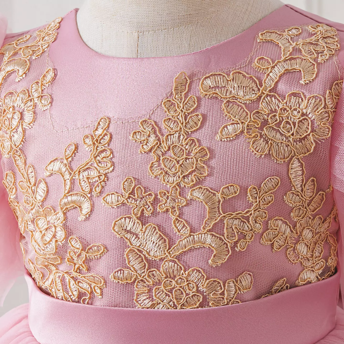 Rosamund Girls Dusty Pink Gold Lace High-Low Tulle Party Dress