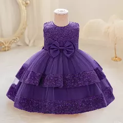 Lindsey Purple Sequin Bow Tiered Tulle Baby Girls Party Dress | Lucys