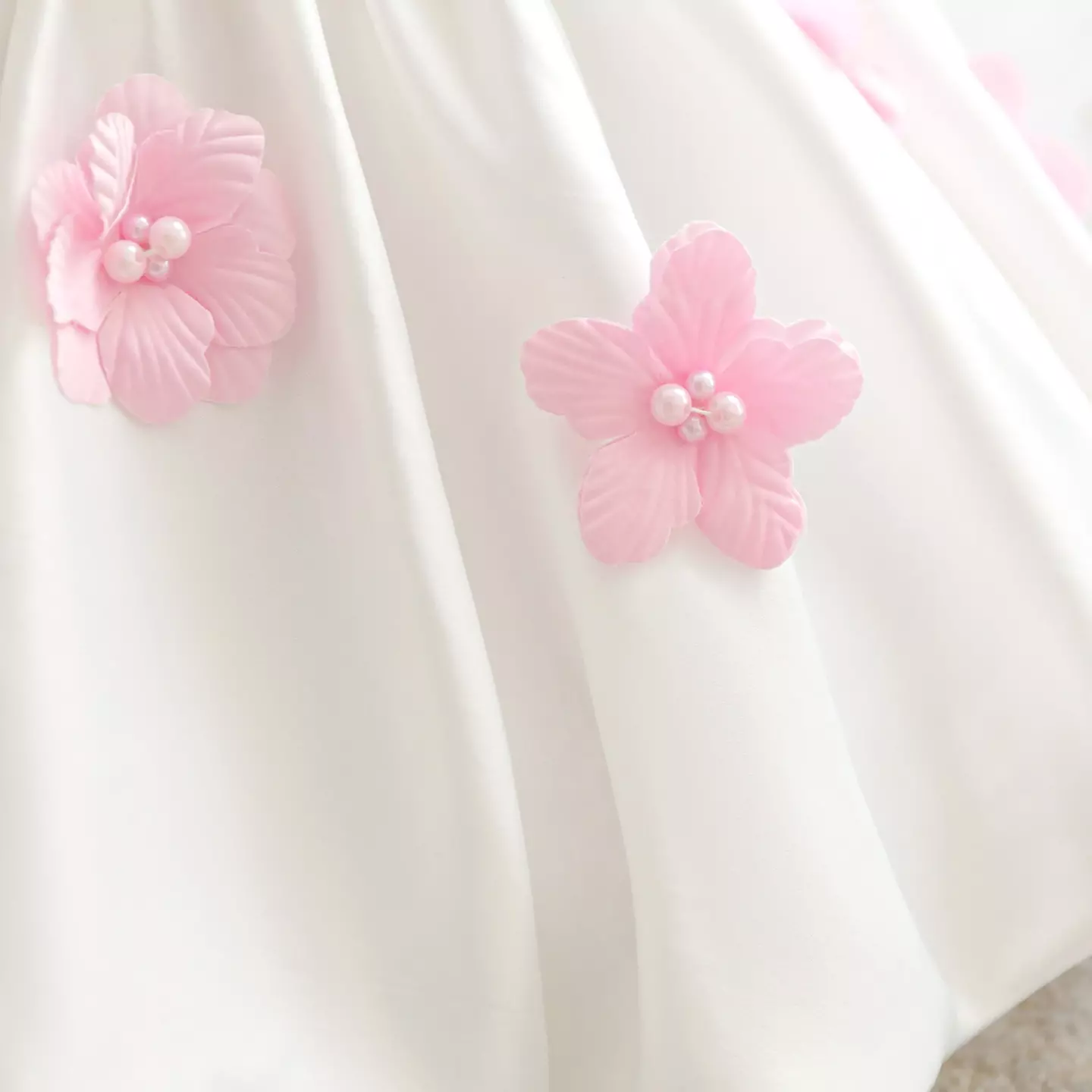 Harrison White & Pink Satin Bow Baby Flower Girl Dress - Knee Length Christening & Party Dress