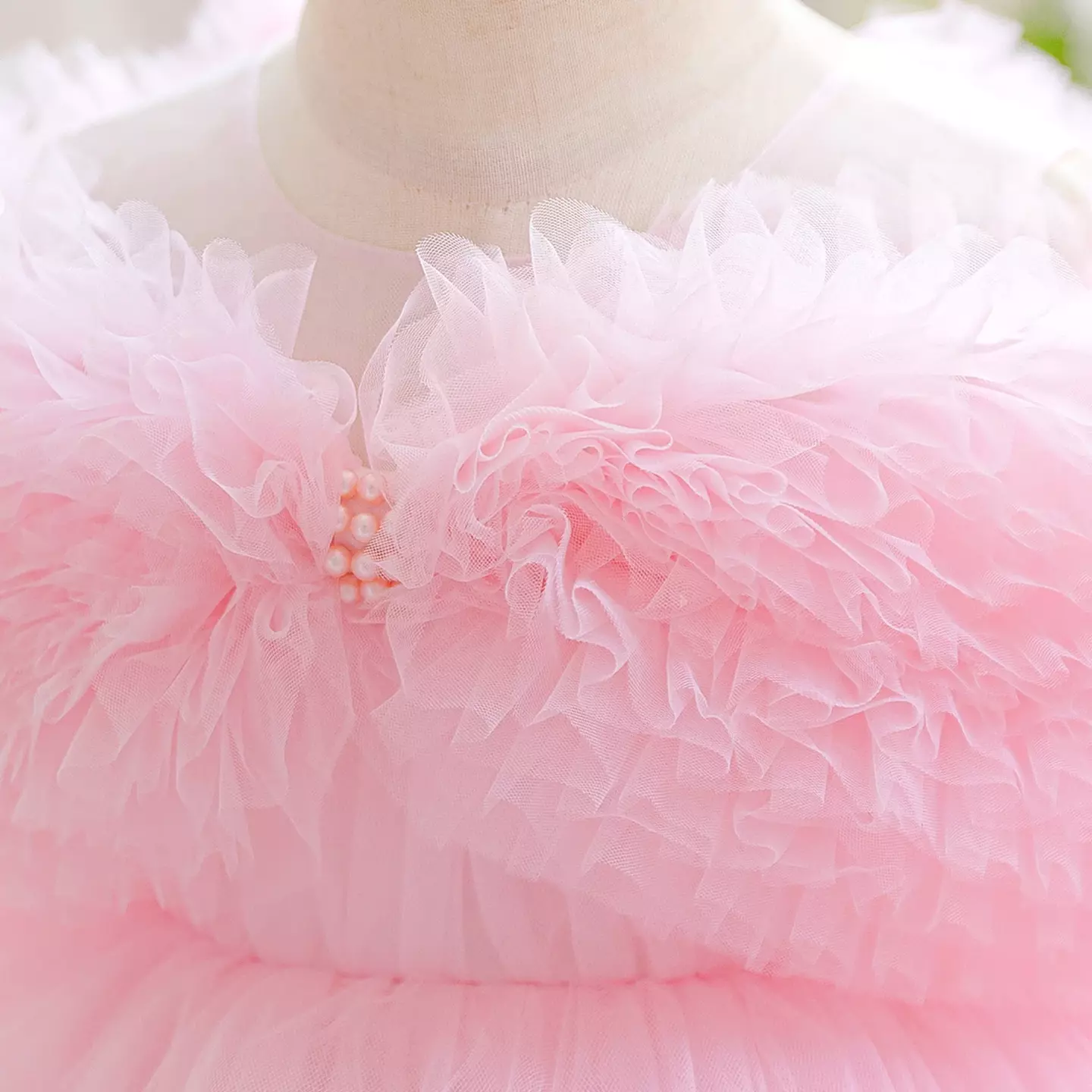 Charlize Pink Tiered Tulle Baby Party Dress - Ruffle Trim Knee Length Birthday Dress for Girls
