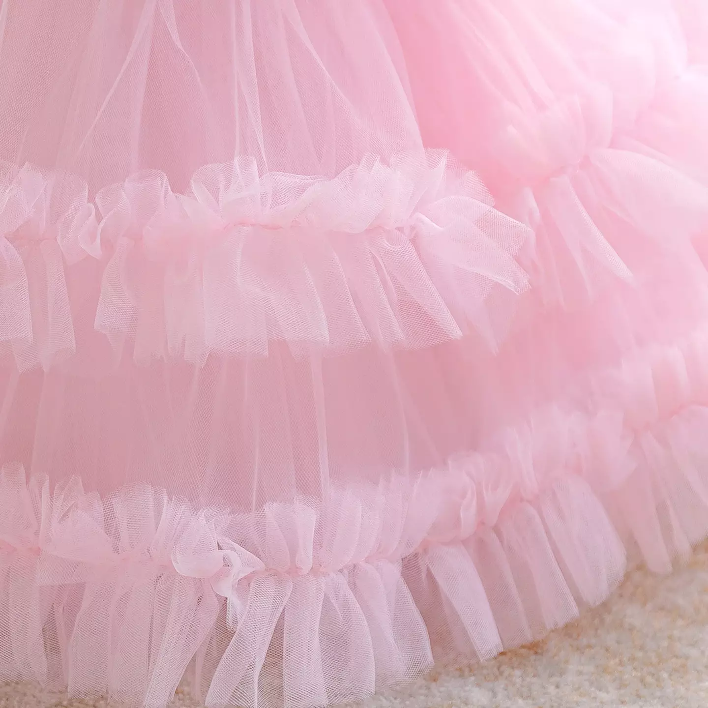 Charlize Pink Tiered Tulle Baby Party Dress - Ruffle Trim Knee Length Birthday Dress for Girls