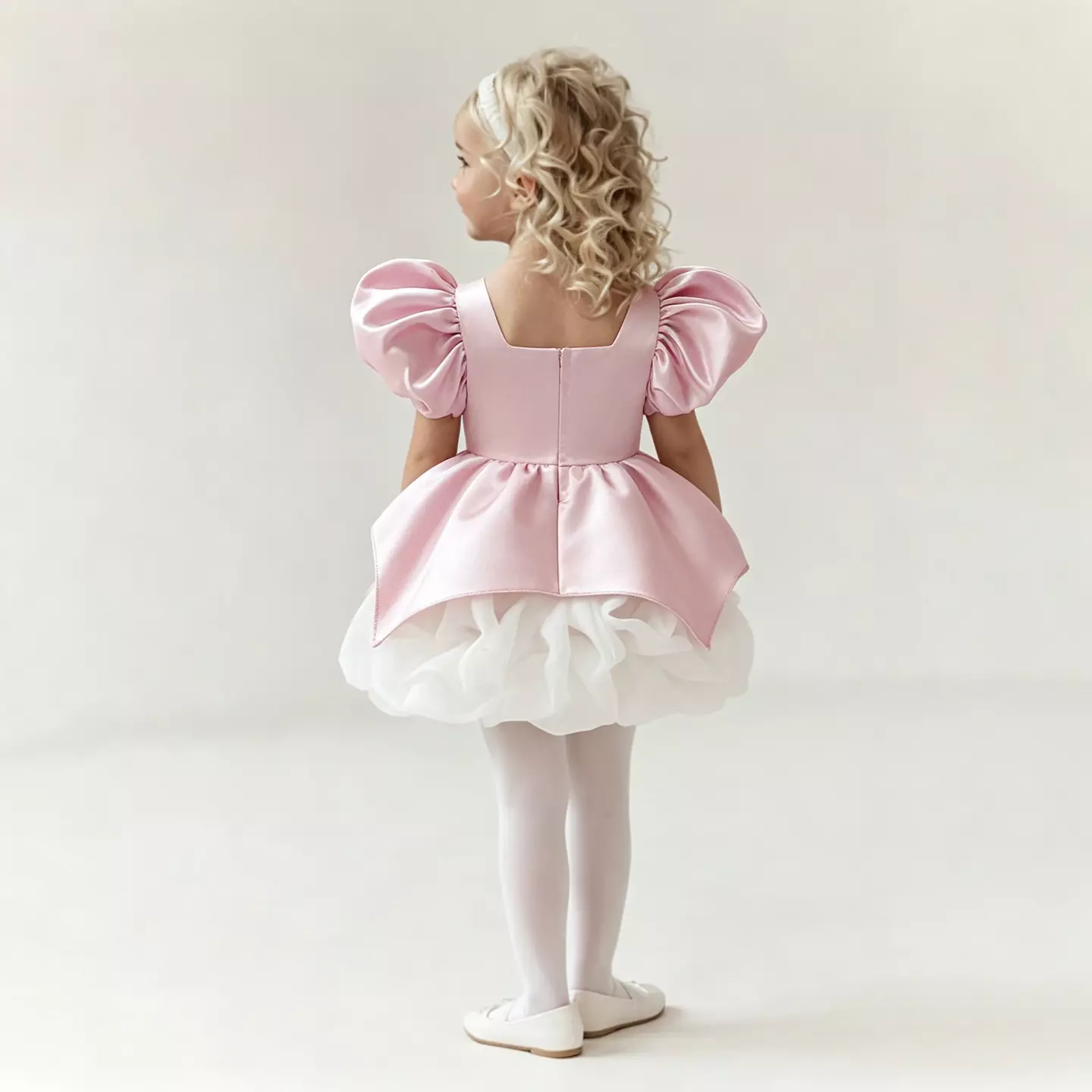 Collins Dusty Pink Satin Puff Sleeve Party Dress with Tulle Underskirt