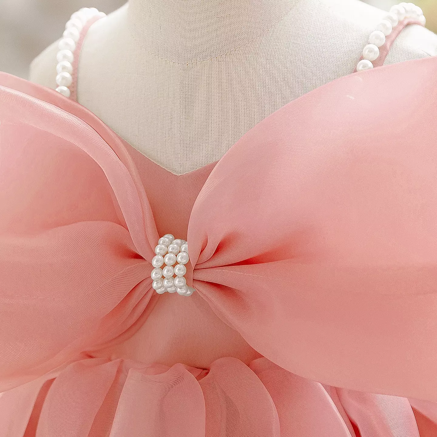 Samantha Dusty Pink Organza Bow Baby Party Dress with Bubble Hem