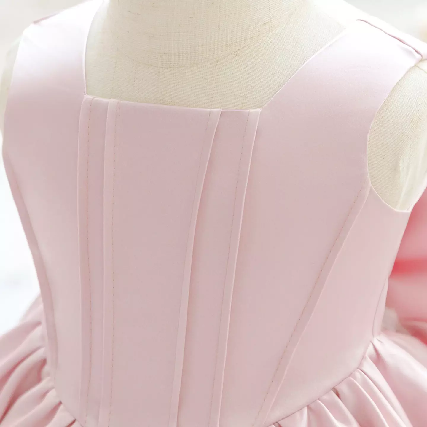 Feanna Dusty Pink Satin Pintuck Bodice Baby Party Dress with Back Bow
