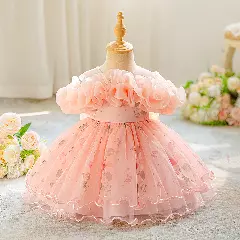 Sophie IV Peach Pink Butterfly Tulle Baby Party Dress with Ruffle Collar