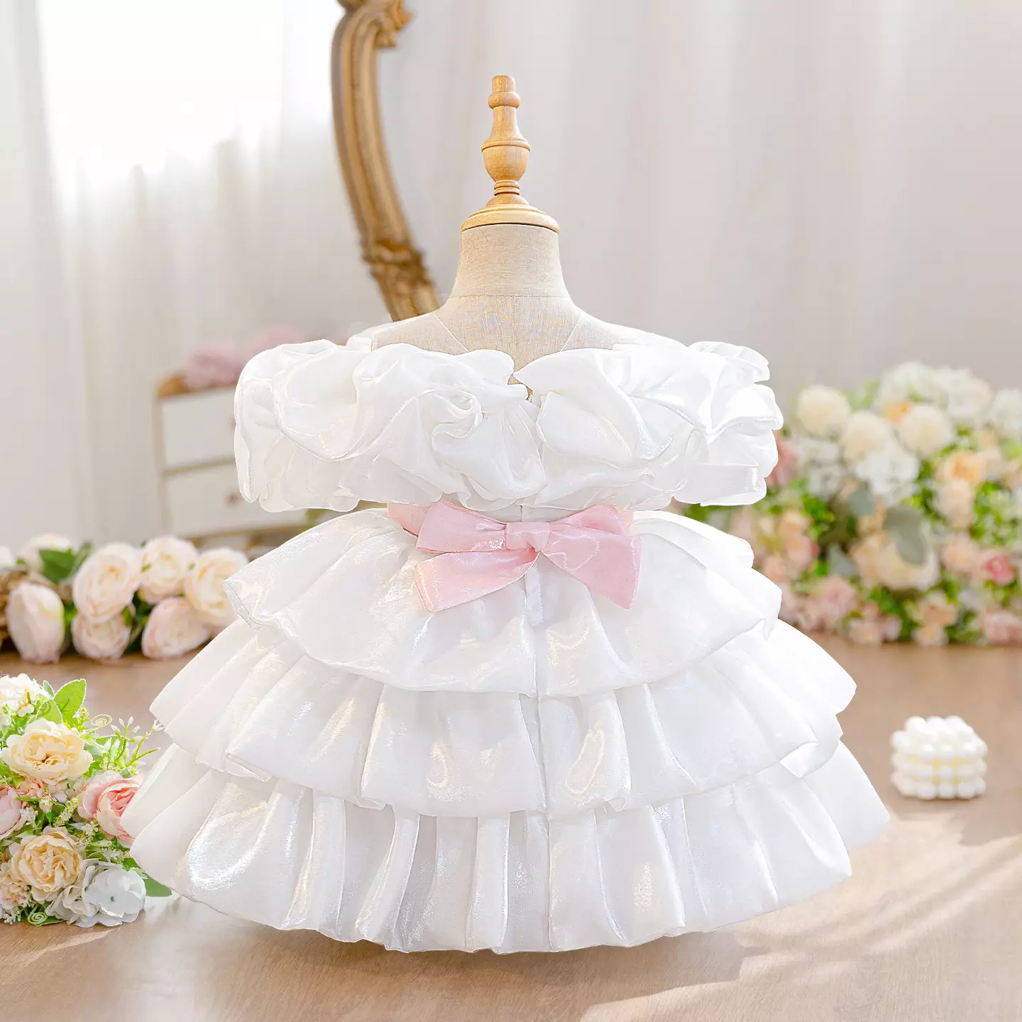 Sophie V White Tiered Baby Christening & Party Dress