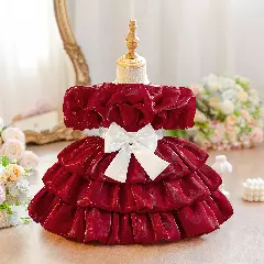Sophie V Maroon Tiered Baby Party Dress with Ivory Satin Bow