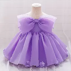 Samantha II Lavender Organza Bow Baby Party Dress with Flower Hem