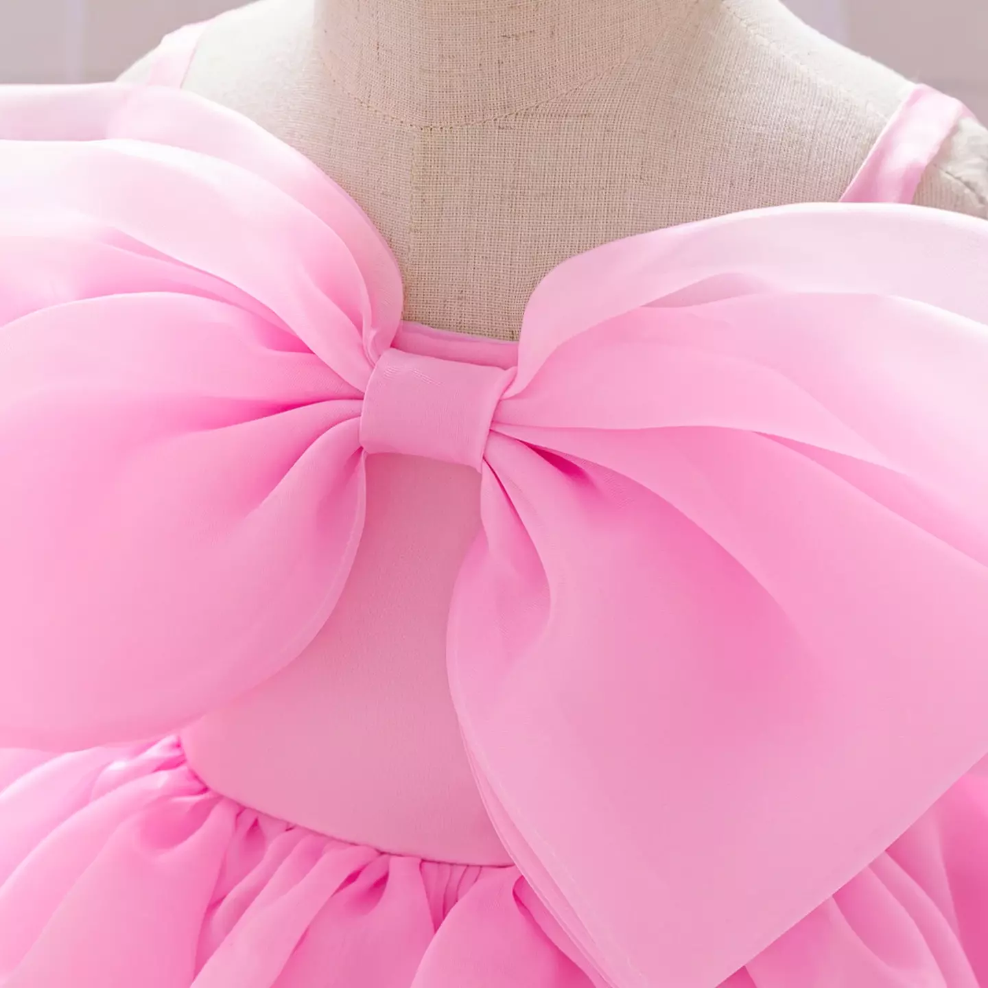 Samantha II Pink Organza Bow Baby Party Dress with Flower Hem
