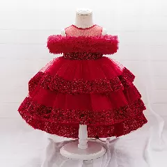 Emilia II Maroon Sequin Tiered Tulle Baby Party Dress