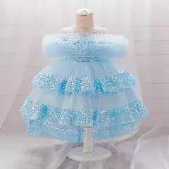 Emilia II Light Blue Sequin Tiered Tulle Baby Party Dress