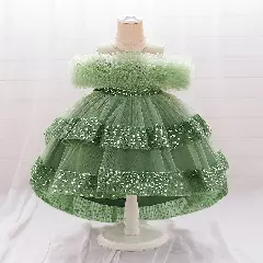 Emilia II Sage Green Sequin Tiered Tulle Baby Party Dress