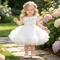 Karina White 3D Flower Tulle Baby Christening Dress