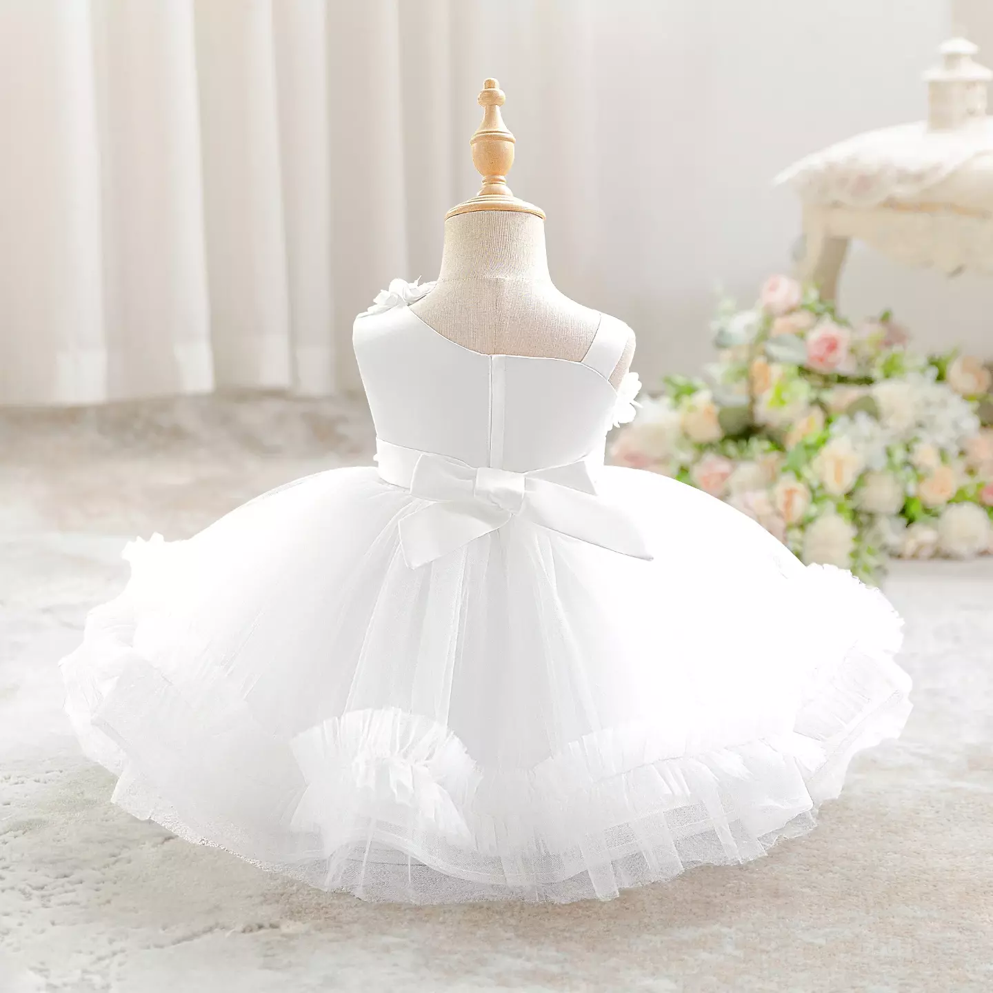 Karina White 3D Flower Tulle Baby Christening Dress