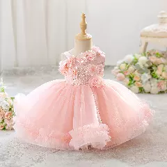 Karina Peach Pink 3D Flower Tulle Baby Party Dress