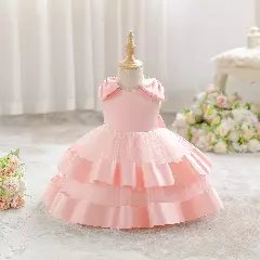 Zoya Peach Pink Satin Shoulder Bow Baby Party Dress